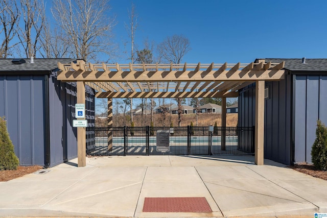 exterior space featuring a community pool and a pergola