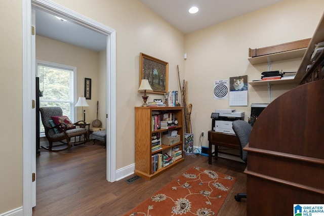 office area featuring dark hardwood / wood-style floors