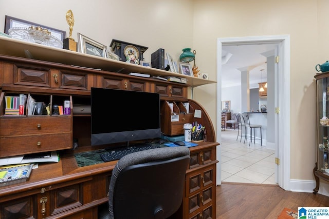 home office featuring light wood-type flooring