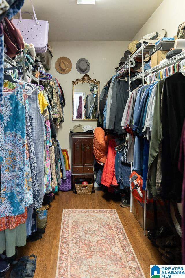 walk in closet with wood-type flooring