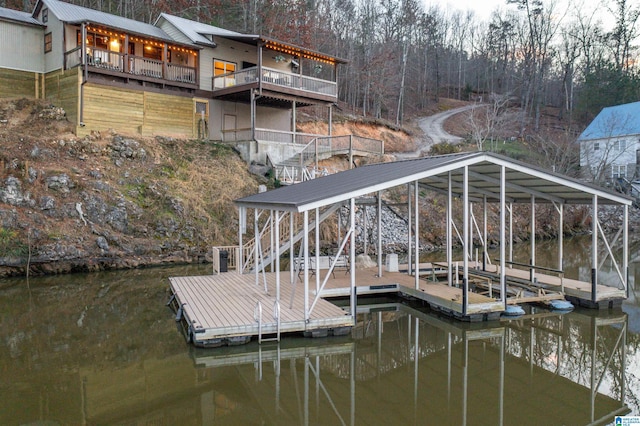 dock area featuring a water view