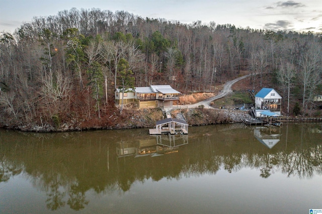 view of dock featuring a water view