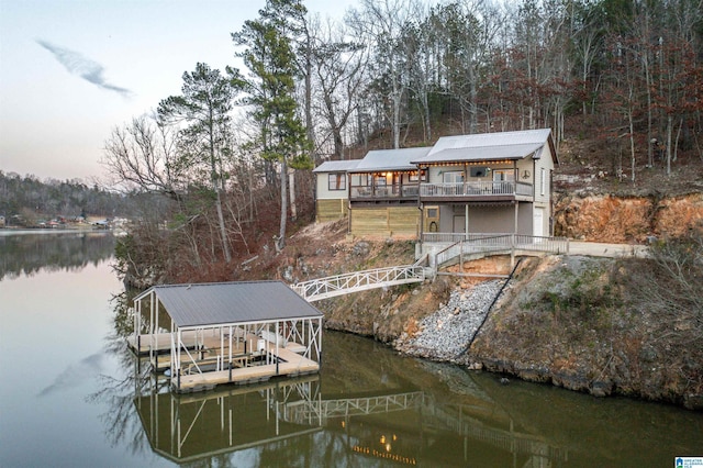 view of dock featuring a water view