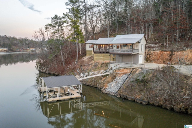 view of dock featuring a water view