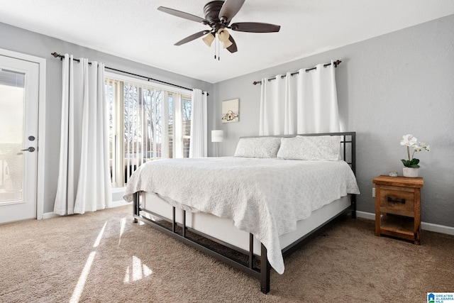 bedroom with carpet floors and ceiling fan