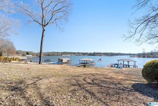 view of dock with a water view