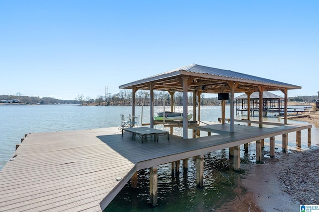 view of dock with a water view