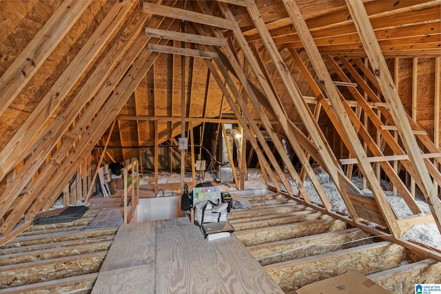 view of unfinished attic