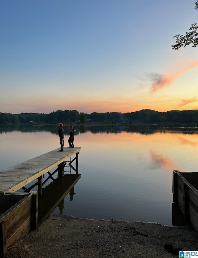 view of dock with a water view