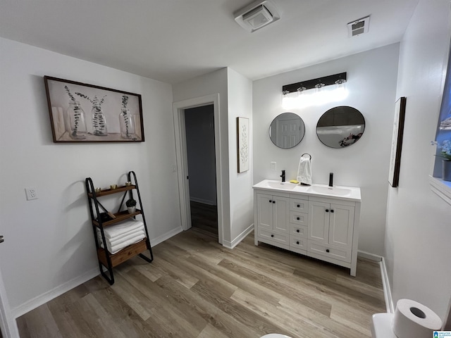 bathroom featuring hardwood / wood-style flooring and vanity