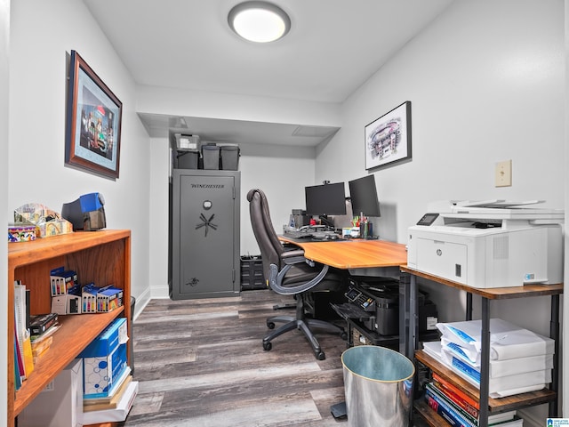 office space featuring dark wood-type flooring