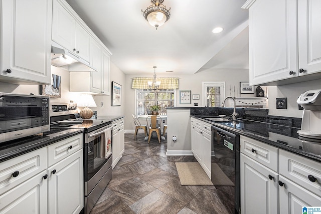 kitchen featuring sink, white cabinets, electric range, and black dishwasher