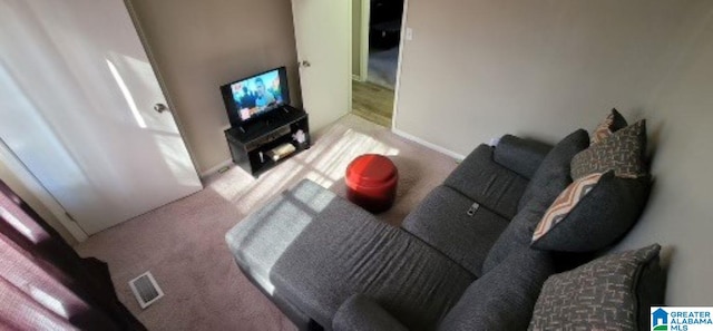 living room with light colored carpet