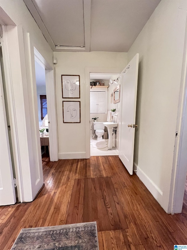 hall with hardwood / wood-style flooring