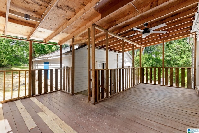 wooden terrace with ceiling fan