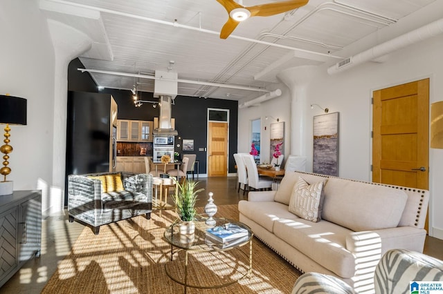 living room with ceiling fan