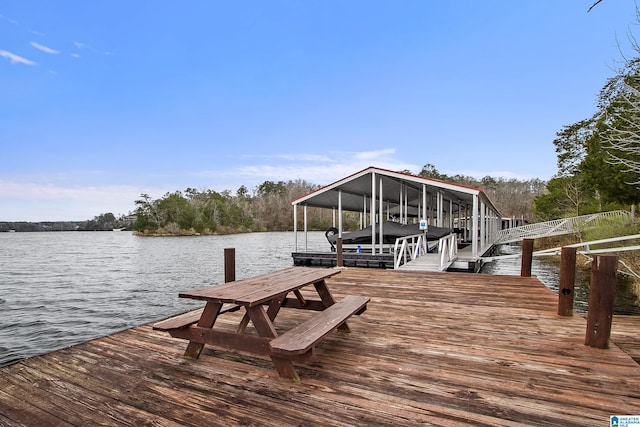 dock area with a water view