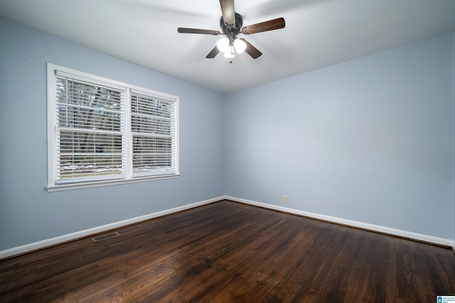 unfurnished room with hardwood / wood-style flooring and ceiling fan