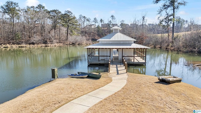 view of dock featuring a water view