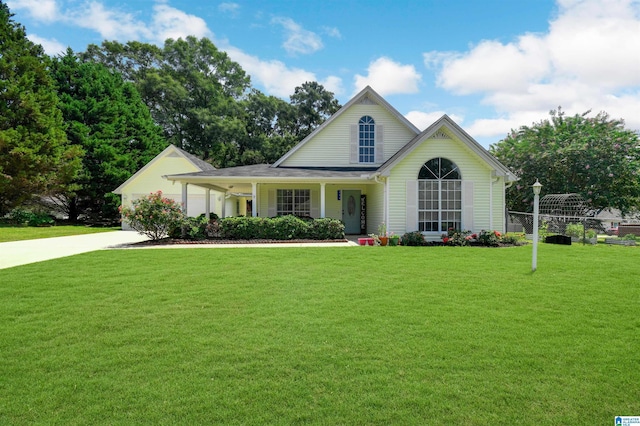 view of front of home featuring a porch and a front yard