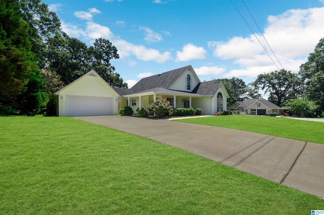 view of front facade featuring a front yard and a garage