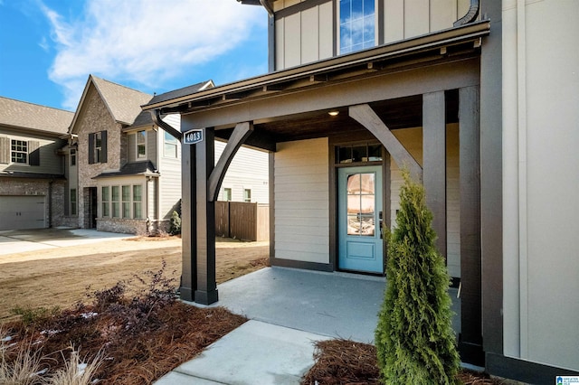 property entrance featuring a garage