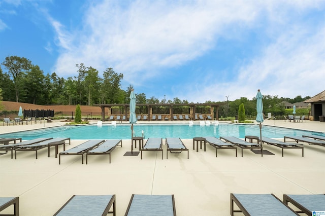 view of swimming pool with a patio area