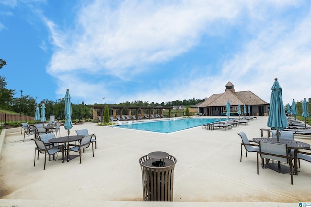 view of pool featuring a patio