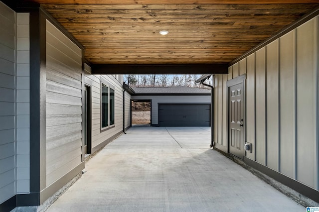 view of patio with a garage