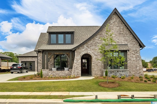 tudor-style house with a front yard