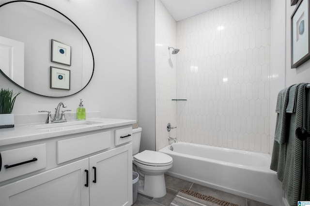 full bathroom featuring tile patterned flooring, vanity, toilet, and tub / shower combination