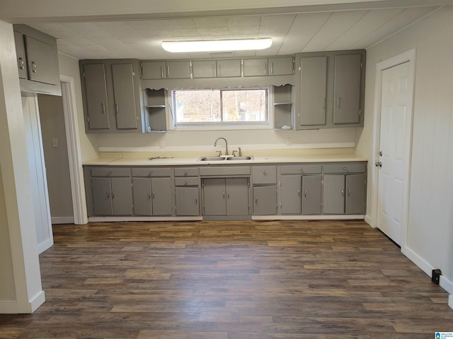 kitchen featuring gray cabinets, sink, and dark hardwood / wood-style flooring