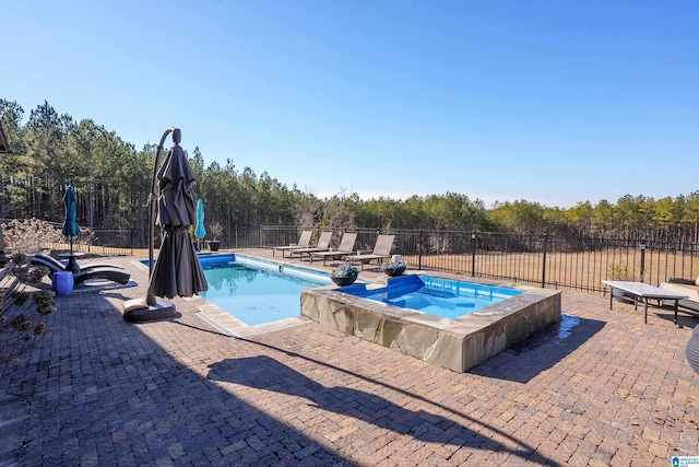 view of pool featuring a patio area and an in ground hot tub