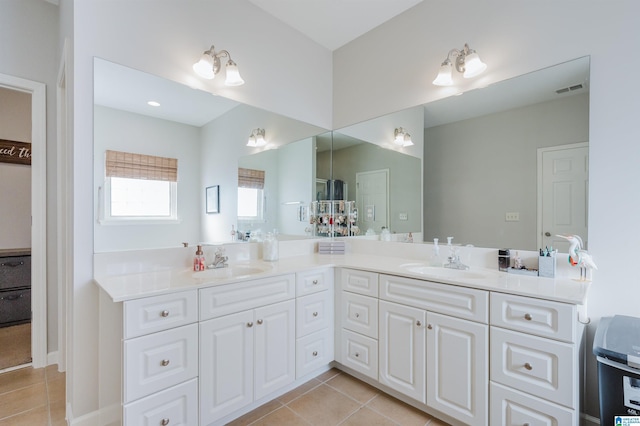 bathroom with tile patterned floors and vanity