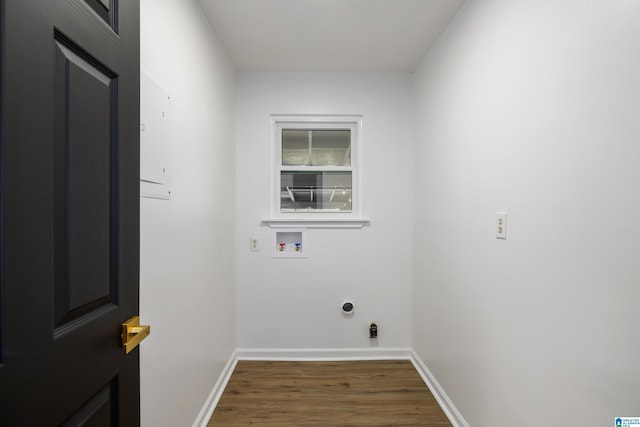 clothes washing area featuring hookup for a washing machine, dark hardwood / wood-style floors, and hookup for an electric dryer