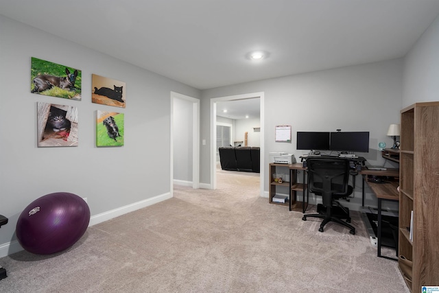 view of carpeted home office