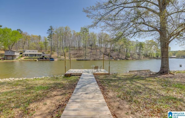 view of dock with a water view