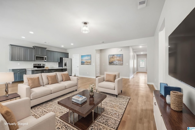 living room featuring light wood-type flooring