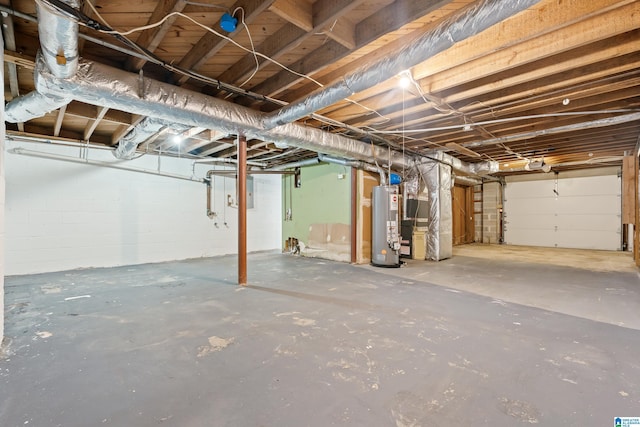 basement with heating unit and gas water heater