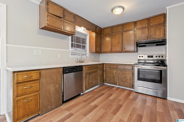 kitchen featuring sink, light hardwood / wood-style floors, and appliances with stainless steel finishes