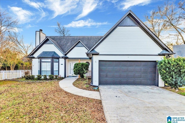 view of front of property with a front lawn and a garage