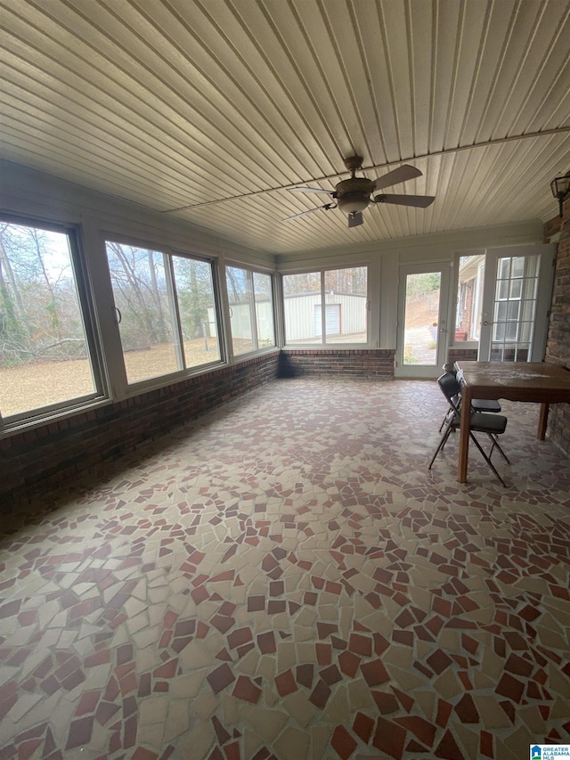 sunroom with wood ceiling