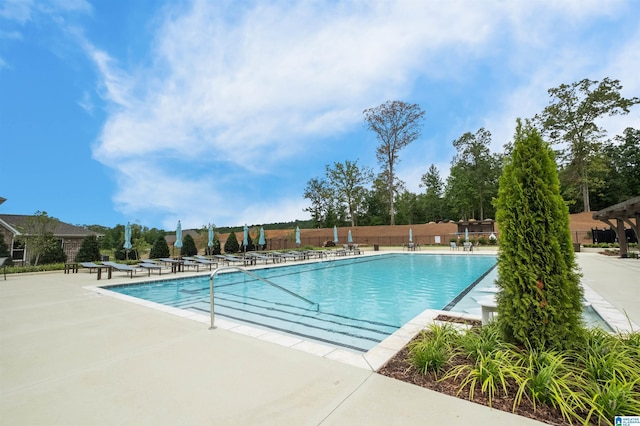 view of swimming pool featuring a patio