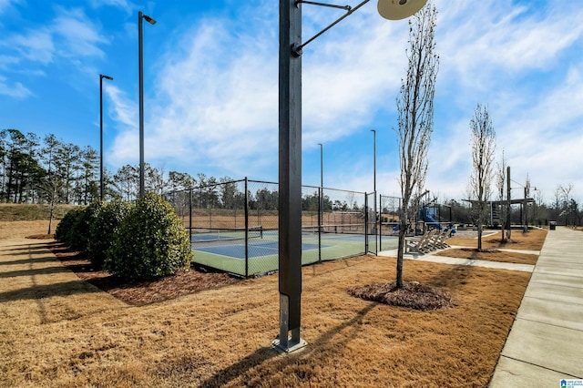 surrounding community with tennis court