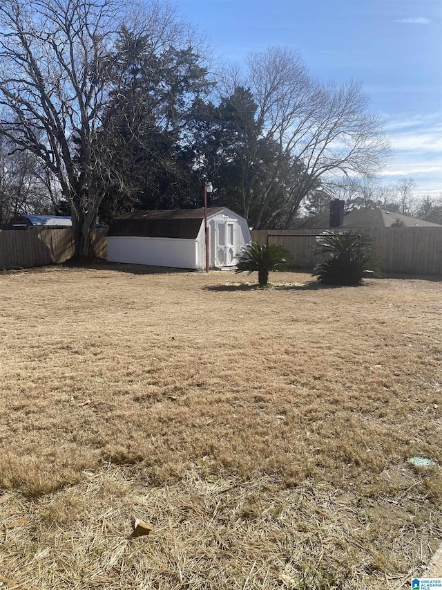 view of yard featuring a shed