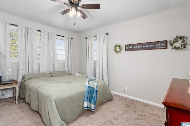 bedroom featuring carpet flooring and ceiling fan