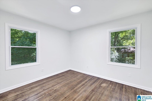 spare room with dark hardwood / wood-style flooring