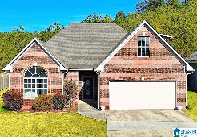 view of front facade featuring a garage and a front lawn