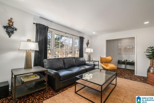 living room with light carpet