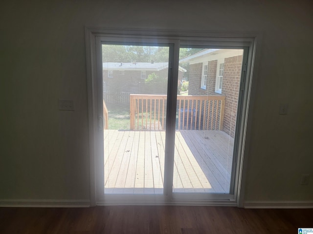 doorway featuring dark wood-type flooring